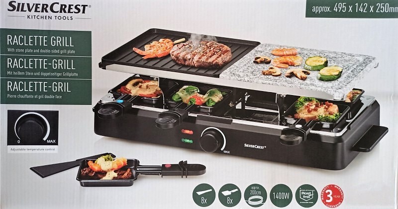 SILVERCREST 1400W RACLETTE Grill with Stone grill and double sided