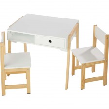 KlidLand Dětský stůl a 2 židle bílá/dřevo