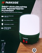 PARKSIDE Aku pracovní svítidlo 360° s funkcí powerbanky PALA 8000 A1