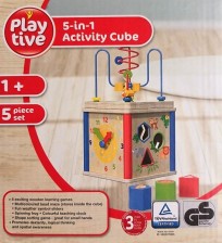 PLAYTIVE Dřevěná výuková hra 5 v 1 - Hrací kostka